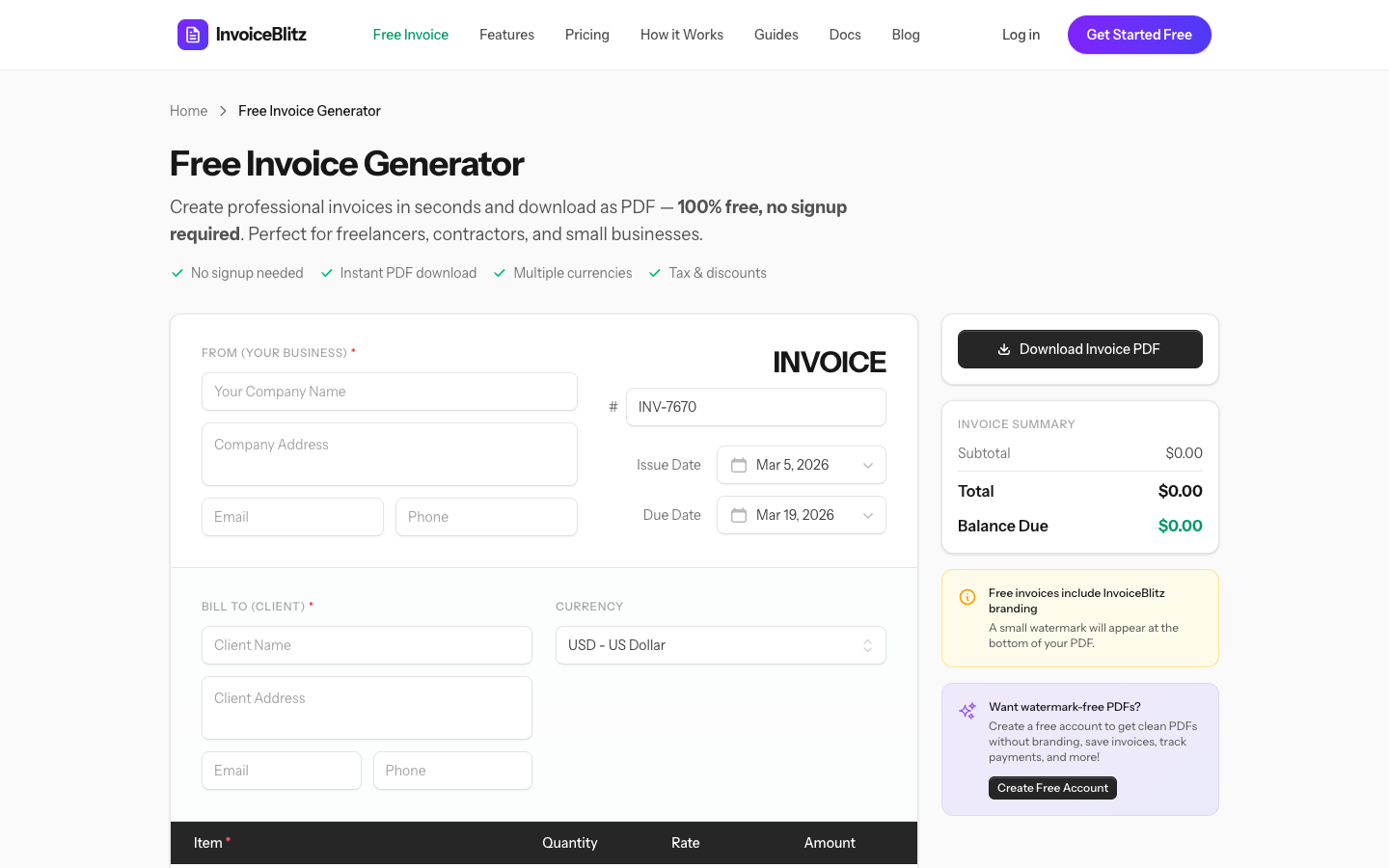 Free invoice generator tool
