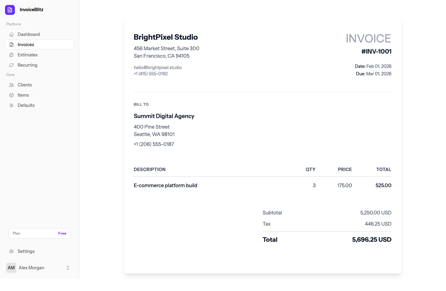 PDF invoice preview