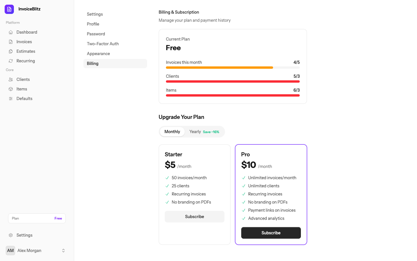 Recurring invoice schedule setup